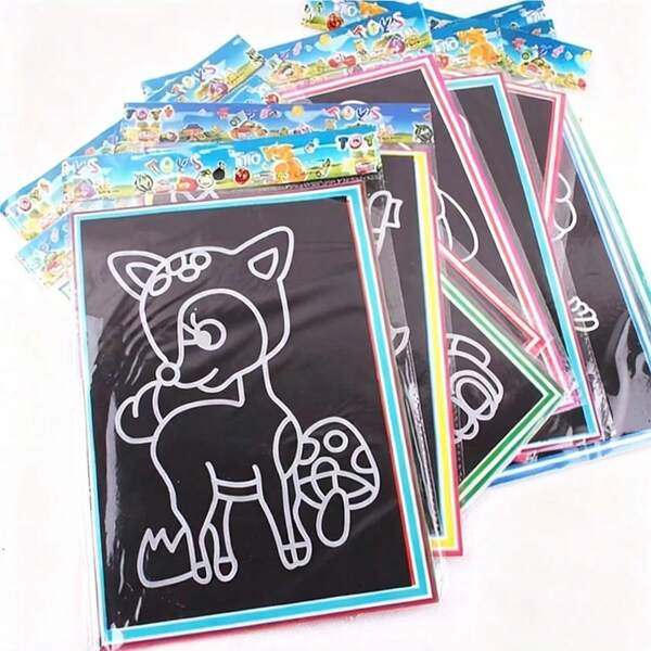 5pcs/Set Random Scratch Art Boards, Creative Scratch Painting Cards, Educational Learning Toys For Children, Includes Bamboo Stylus - Easter Gift, Gift (Random Assortment)