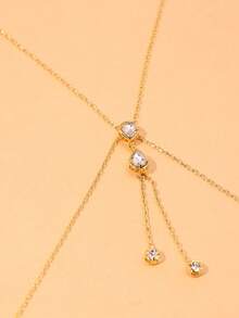 1pc Sexy Gold Plated Teardrop Pendant Crossover Chest Chain Tassel Body Jewelry Necklace, Gift For Women