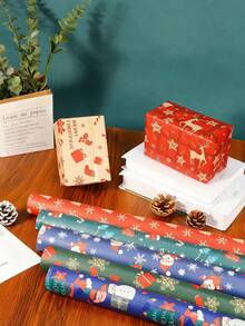 9 pièces/4 pièces Papier cadeau de Noël rétro et dessin animé réutilisable avec motifs d'arbres, de rennes et de flocons de neige. Couleurs vibrantes pour la décoration festive de la maison, l'emballage de cadeaux et les artisans saisonniers. Impressions de haute qualité