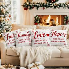 4 fundas de cojín con frase inspiradora de copos de nieve minimalistas de color rojo navideño, impresas por un solo lado, adecuadas para la decoración del hogar en la sala de estar y el dormitorio, para todo el año