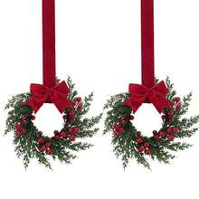 2个/1个带丝带的圣诞花环，26厘米/10.24英寸，适用于厨房橱柜、窗户、墙壁、前门装饰，小型圣诞花环 - 紧凑型圣诞花环，适合室内使用，壁炉、窗户、农舍室内家居装饰 - 彩色 - 查看 15