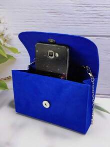 This Evening Bag Has A Certain Capacity To Accommodate Items Such As Mobile Phones, Wallets, And Cosmetics. The Handheld Design Is Convenient To Hold. The Faux Suede Material And Retractable Handle Give It A Simple Yet Elegant Style, Suitable For Formal Evening Events, Corporate Galas, And Important Business Occasions, Reflecting The User's Sophistication And Poise. Suitable For Ladies As A Handbag, Clutch, Shoulder Bag, Or Wedding Party Bag, It Can Be Paired With Evening Gowns And High Heels For A More Elegant Look., Party Bags - Royal Blue - View 3