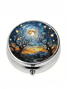 2-Compartment Square & 3-Compartment Round Pill Box, Portable Pocket Or Wallet Sized Decorative Metal Medicine/Vitamin Storage Box, Unique Gift (Starry Night, Puppy) - Multicolor - View 11