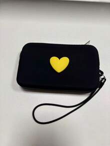 1 bolsa de cosméticos de silicona de unicolor con forma de corazón, bolsa de almacenamiento de gran capacidad, bolso con cuerda colgante, bolso simple para mamá, monedero, estuche para lápiz labial, bolso cuadrado, bolsa de almacenamiento para brochas de maquillaje, silicona suave, uso multifuncional, a prueba de humedad, a prueba de moho, resistente al calor y fácil de limpiar, cremallera suave sin óxido, tacto cómodo, equipado con cuerda colgante, bolsa de cosméticos, bolsa de maquillaje grande, regalos de Navidad, bolsa, viaje, bolsa, embrague / bolso pequeño, organizador de maquillaje, bolsa, soporte para brochas, mini bolsa, bolsa de gran capacidad