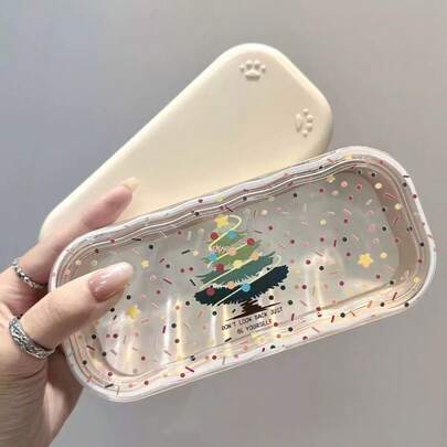 1 قطعة علبة نظارات بلاستيكية ABS مموجة مزخرفة بطبعات زهرية لأعياد الهالوين والكريسماس والحيوانات، صندوق تخزين محمول للنظارات والعناصر الصغيرة الأخرى، مناسب لجميع المواسم