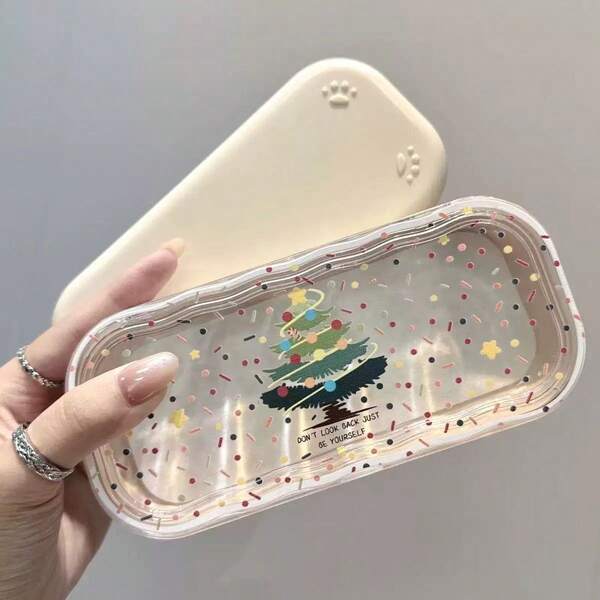 1pc Floral Print Halloween Christmas Tree Animal ABS Plastic Wavy Eyeglass Case, Portable Eyewear Storage Box, Fits Glasses And Various Small Items, Suitable For All Seasons