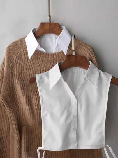 Solid Color Minimalist Shirt Style Detachable Collar, Multi-Functional Sharp Collar Fake Collar, Removable Collar Accessory Suitable For Autumn/Winter Clothing