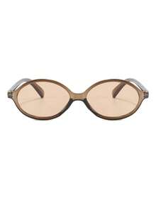 1 Pair Women's Olive Green Oval PC Frame Fashionable Solid Color Full Frame Personalized Daily Wear Vacation Stylish Glasses - Olive Green - View 3