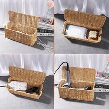 Cable Management Box, Handmade Rattan Cable Organizer, 2 Open Slots Cords Hider Box, Under Desk Cord Organizer For Computer Router USB Hub & Power Strip, Patent Pending, 13" X 5.1" X 5.1", Natural - 杏色 - 查看 8