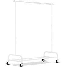 Perchero de ropa de gran resistencia, perchero rodante de metal de 43 pulgadas de ancho para colgar ropa, perchas, abrigos, camisas, vestidos, color negro - Blanco + Varilla simple - Ver 1