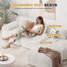 122-Inch Modular Sectional Sofa, Deep Seat Chenille L-Shaped Sofa, Comfortable Cloud Sofa With Removable Footstool For Apartments, Living Rooms - Màu be - Xem 7