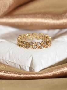 خاتم ذهبي مطلي فاخر بالزركونيا بتصميم أوراق نباتية عصري، مناسب للنساء للاستخدام اليومي والمناسبات والحفلات والسفر، هدية صغيرة