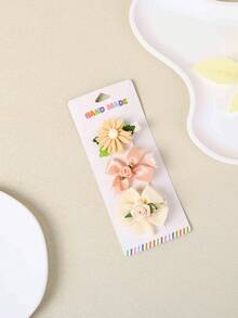Set de 3 piezas de nuevos clips para el cabello con flores lindas, set de clips para el cabello con flores de cinta y gasa para niñas (sin tarjeta) - color mezclado - Ver 7