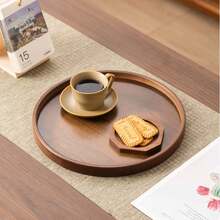 1pc Walnut Round Tea Tray, Suitable For Snacks, Desserts, Cookies, Tea, Appetizers, Home Gatherings, Festivals, Birthdays