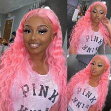 DPink Lace Front Wigs Synthetic Long Wavy Hair L Lace Wig For Fashion Women Pastel Pink Synthetic Lace Front Wigs Pre Plucked Natural Hairline10 - 粉色 - 查看 4