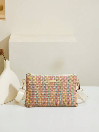Women's New Fashion Striped Crossbody Bag, Adjustable Contrast Color Strap Small Square Bag, Minimalist Versatile Elegant Shoulder Bag Suitable For Outings, Dates, Shopping, Commuting