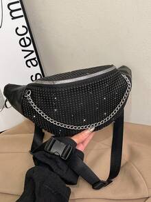 Túi đeo chéo vai xích kim cương mùa hè cho nữ, thích hợp cho học sinh, văn phòng, đi làm, mua sắm, du lịch, thể thao - màu đen - Xem 10