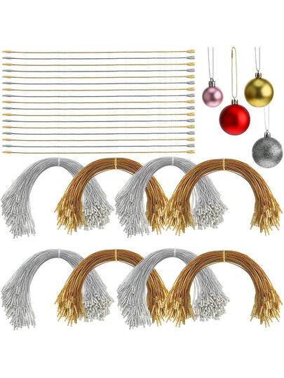 100pcs 20cm Bullet-Shaped Gold & Silver String Hang Tags, Christmas Ornament Hanging Cords, 100 Pieces