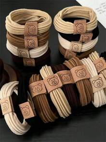 10Ps/5Ps Women's Simple, Fashionable, Cute Little Bear Decoration With High Elasticity And No Damage To Hair Tie Suitable For Daily Leisure ,Ponytail Holders ,Hair Elastics ,Hair Rubber Bands ,Scrunchies ,Hair Rope ,Elastic Hair Tie