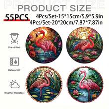 1 pieza Efecto de pintura de flamenco de vidrio colorido, decoración redonda de acrílico, adecuada para dormitorio, porche, baño, decoración de pared de oficina - Acrílico-redondo - Ver 12