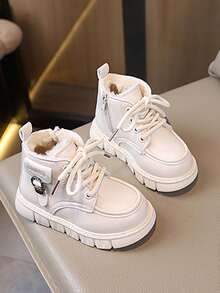 1 Pair Kids Winter New Mid-Calf Casual Thermal Lined Short Boots, Unisex Children Anti-Slip Warm Boots, Fashion Versatile Little Leather Boots