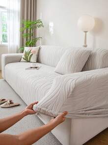 1pc 3D Textured Sofa Cover, Stretch Sofa Slipcover Multi-Functional Full Coverage Sofa Protector, Solid Color Granular Pattern Design, Suitable For Spring, Summer, Autumn And Winter, Protect Sofa And Decorate For Holidays, High Elasticity All-Inclusive Sofa Cover - Light Grey - View 5