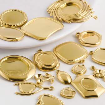 2pcs Geometric Cabochon Pendant, Round/Square/Heart Shaped 304 Stainless Steel Blank Bezel Setting, Suitable For Rhinestone, Stone, Epoxy Resin Jewelry Making, Minimalist High-Fashion Accessories For Necklace, Keychain, Bag Chain, Earrings, Bracelet, 18K Plated PVD