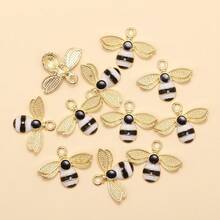 10pcs Cute Rhinestone Bee Shaped Zinc Alloy Oil Drip Diy Jewelry Pendant For Earrings, Necklace And Other Accessories