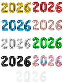 kumozawa 4 个 32 英寸“2026”数字气球，2026 新年气球装饰套装，新年派对装饰气球，用于除夕夜，新年派对装饰，适合 2026 新年派对和家庭聚会 - 彩色 - 查看 4