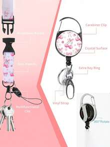 Suport retractabil pentru insignă cu model de cireșe, etichetă de identitate, carabină pentru insignă de angajat, rolă retractabilă roz pentru insignă cu șnur detașabil - Suport pentru ID și chei cu citate motivaționale, protector vertical pentru carduri pentru biroul principal, doctor, asistentă medicală, profesor, femei, studenți și profesioniști, cadou de Paște