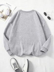 青少年女孩返校可爱书本和蝴蝶结印花圆领套头衫 - 柔软、可机洗、百搭 - 秋冬休闲日常服装（新款秋季时尚、万圣节）