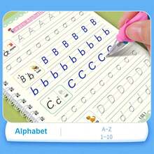 4-in-1 Englisch/Französisch Zauber-Arbeitsheft Set - (Buchstaben, Zahlen, Addition/Subtraktion, Zeichnen) Wiederverwendbares Stift-Übungsheft Englische Kalligraphie Arbeitsheft mit strukturierter Vorlage (Alle Zubehörteile kommen in zufälligen Farben und Stilen)