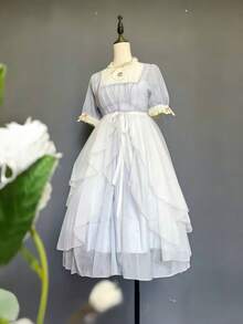 1pc Women's Asymmetric Hem Layered Tulle Skirt, Short Front Long Back Fishtail Hem, Suitable For Wedding, Party, Performance, Cosplay, Photography, Dance, Halloween, Lolita Style, Available In Black, White, Pink, Light Blue, Champagne - Multicolor - View 9