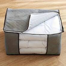 Extra Large(90L) Storage Bag With Clear Window, Reinforced Handles, Secure Zipper - Foldable Closet Organizer For Blankets And Quilts, Mother'S Day Gifts, Father Day Gift, Easter Basket Stuffers, Home Decor, Room Decor, Bathroom Decor, Cover For Home, Cooling Gel, Home Essentials, Wedding Essentials, Back To School Supplies, Storage Box - Xám và Trắng - Xem 7