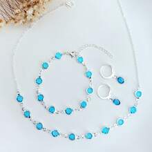 925 Silver Plated Women's Jewelry Set, Necklace + Bracelet + Earrings Inlaid With Multicolored - 淺藍色 - 查看 7