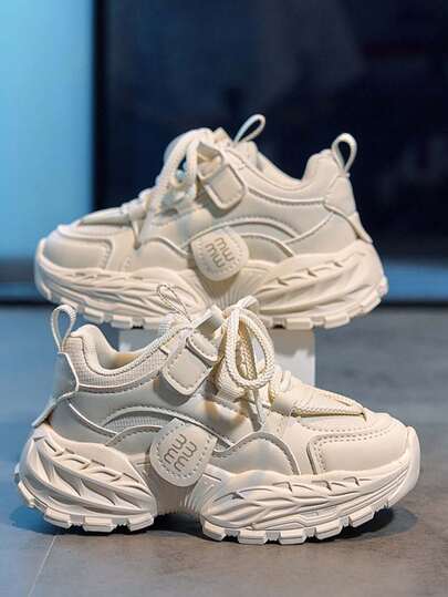 1 Par de Tênis com Sola Grossa Unissex, Sapatos Casuais com Sola Macia e Antiderrapante, Sapatos Versáteis de Moda para Estudantes, Tênis Chunky para Crianças, Adequado para Todas as Estações