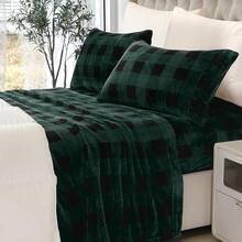 Elegant Comfort Soft 4-Piece Velvet Flannel Sheet Set - Premium Quality - Cozy Warm, Anti-Static, Non-Pilling Fuzzy Deep Pocket Sheet Set -, Gray, Velvet Bedding, Popular Flannel Sheets 2025 - Buffalo Green - Xem 8
