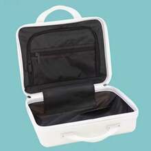 14 Inch Portable Suitcase, Cosmetics Storage Hard Shell Suitcase, Mini Small Convenient Travel Suitcase. There Is An Elastic Band On The Back That Can Be Worn Over The Luggage Handle. There Are Three Colors To Choose From: Black, White, And Pink. The Size Is 30cm * 16cm * 23cm