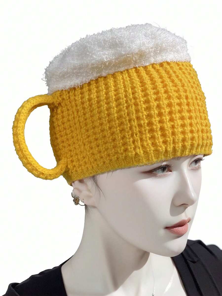 1pc Funny Beer Mug Beanie Hat, Warm Knitted Cap Unisex For Winter - Funny Beer Mug Knitted Hat - View 1