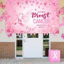 D7x5ft Breast Cancer Awareness Backdrop For Photography Breast Cancer Party Decorations Banner Pink Ribbon Butterfly Breast Cancer Awareness Background Supplies For Home Office10