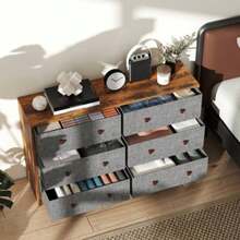 Chest Of Drawers, Dresser With 6 Fabric Drawers - And Rustic Brown - initial - View 8