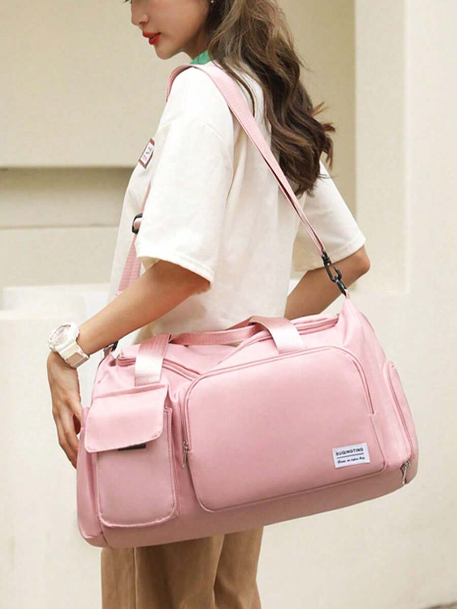 Trockene-Nasse-Trennung Sport Fitness Tasche mit großer Kapazität, Reisetasche, wasserdichte Handtasche, Sporttasche mit Schuhfach und nass-trocken Aufbewahrungsfächern für Herren und Damen, faltbare Kulturtasche, Wochenendtasche, Collegetasche, Urlaubstasche, Krankenhaustasche für Urlaub und Outdoor-Aktivitäten wie Skifahren - Pink - Übersicht 1