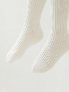 1pc Children's Pure Cotton Solid Striped Knit Fashionable Versatile Comfortable Simple Tights - White - View 5
