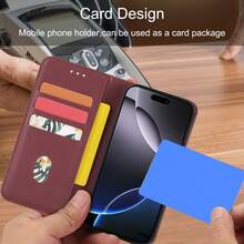 1 件皮革钱包翻盖手机壳，适用于 Apple 17 Pro Max，简约时尚手机保护套，适用于三星 A56 - 酒紅色 - 查看 2