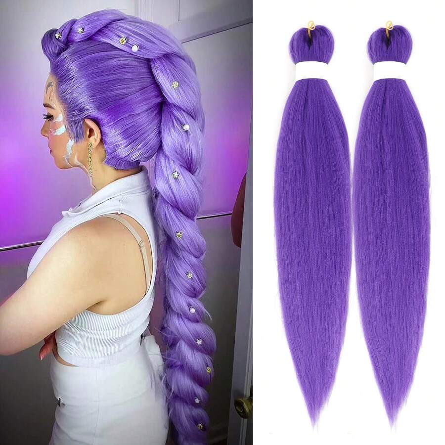 Perruque tressée violette 24/26 pouces, extensions de cheveux synthétiques tressés pré-étirés, convient pour le tressage, perruque longue violette Rumi, costume de performance sur scène Halloween, cosplay