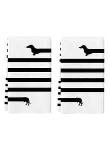 2 pièces Serviette de cuisine avec éléments animaliers, convient pour la maison, la cuisine, le restaurant, les décorations de fête. Motif amusant et mignon de silhouette de teckel