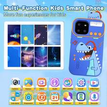 适合3-9岁儿童的恐龙造型智能手机玩具，圣诞节/生日礼物，迷你智能手机玩具，配备2.8英寸触摸屏、18款学习游戏、双摄像头、音乐播放器，包含32GB SD卡 - 彩色 - 查看 7