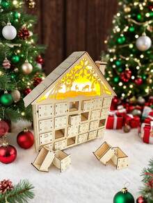1 pieza Calendario de Adviento de Navidad de madera con diseño de ciervos y árboles - Decoración festiva de vacaciones para la repisa de la chimenea, estilo clásico, ideal para Navidad, decoración del hogar, decoración del dormitorio, decoración del baño, decoración de la cocina, regalo de Navidad, sin luz