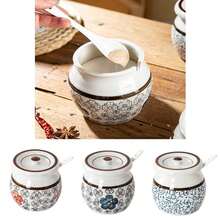 Borcan ceramic cu untură de porc, sticlă de condimente ceramice în stil tradițional chinezesc japonez, cu capac, lingură, recipient de condimente rezistent la temperaturi ridicate, accesorii de bucătărie, consumabile pentru petreceri de Crăciun, cină în familie