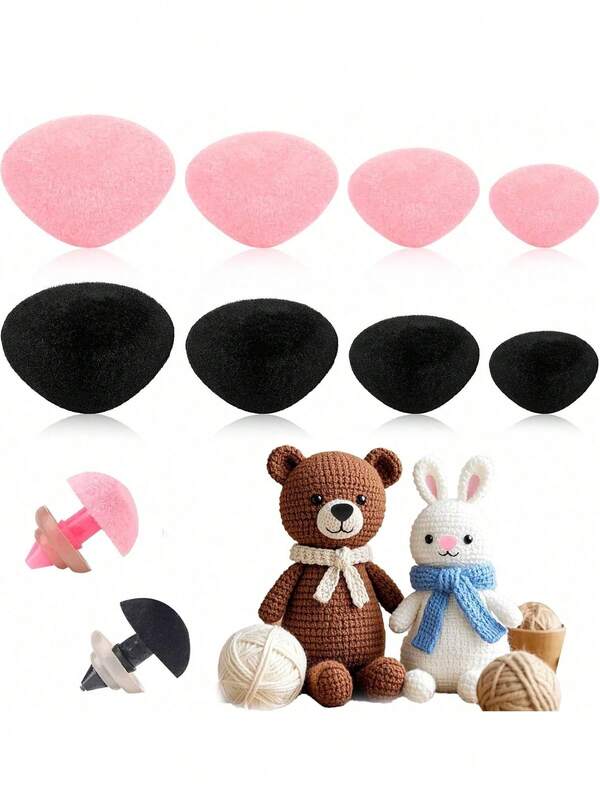 4/8pcs Flocked Noses For Dolls With Washers, 11/15/17/18mm Craft Nose Set,For Teddy Bears,Needle Felting Stuffed Animal Crochet Handicrafts DIY Handmade Projects